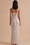 White Sheath Strapless Sequin Floor-Length Wedding Dress with Slit