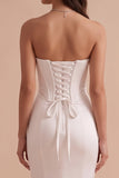 White Corset Satin Sweetheart Sweep Train Wedding Dress with 3D Flower