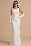 Simple Satin White Mermaid Boat Neck Floor-Length Wedding Dress