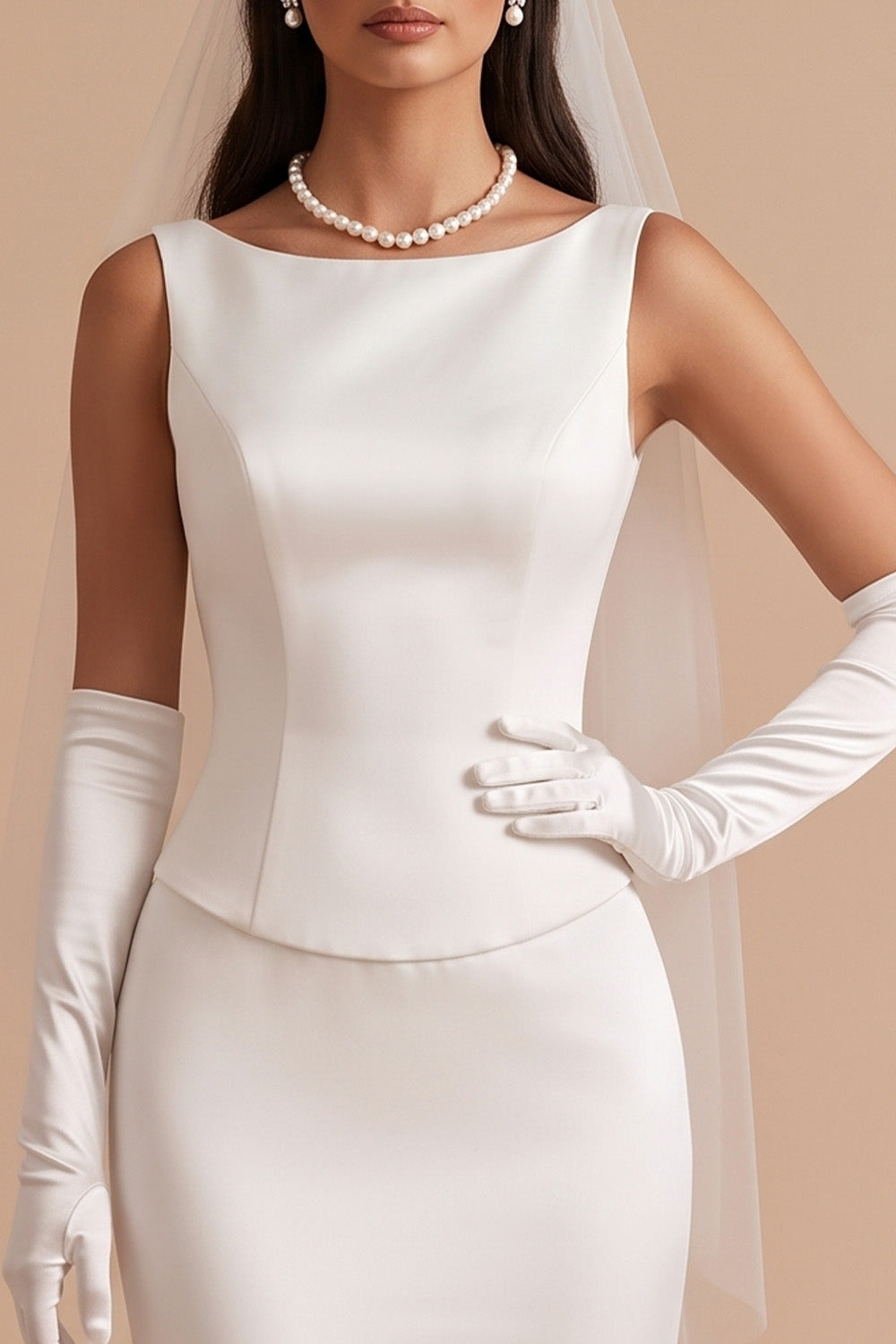 Simple Satin White Mermaid Boat Neck Floor-Length Wedding Dress