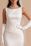 Simple Satin White Mermaid Boat Neck Floor-Length Wedding Dress