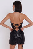 Sparkly Black Sequin Keyhole Tight Halter Short Cocktail Dress