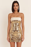 Sparkly Sequin Gold Strapless Tight Short Cocktail Dress