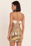 Sparkly Sequin Gold Strapless Tight Short Cocktail Dress