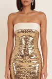 Sparkly Sequin Gold Strapless Tight Short Cocktail Dress