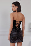 Black Tight Sweetheart Ruched Velvet Short Cocktail Dress
