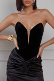 Black Tight Sweetheart Ruched Velvet Short Cocktail Dress