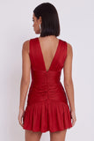 Red V-Neck A Line Ruched Short Cocktail Dress