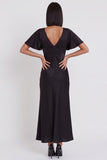 Simple Black Satin V-Neck Flare Sleeves Midi Cocktail Dress