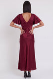 Simple Black Satin V-Neck Flare Sleeves Midi Cocktail Dress