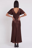 Simple Black Satin V-Neck Flare Sleeves Midi Cocktail Dress