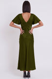 Simple Black Satin V-Neck Flare Sleeves Midi Cocktail Dress