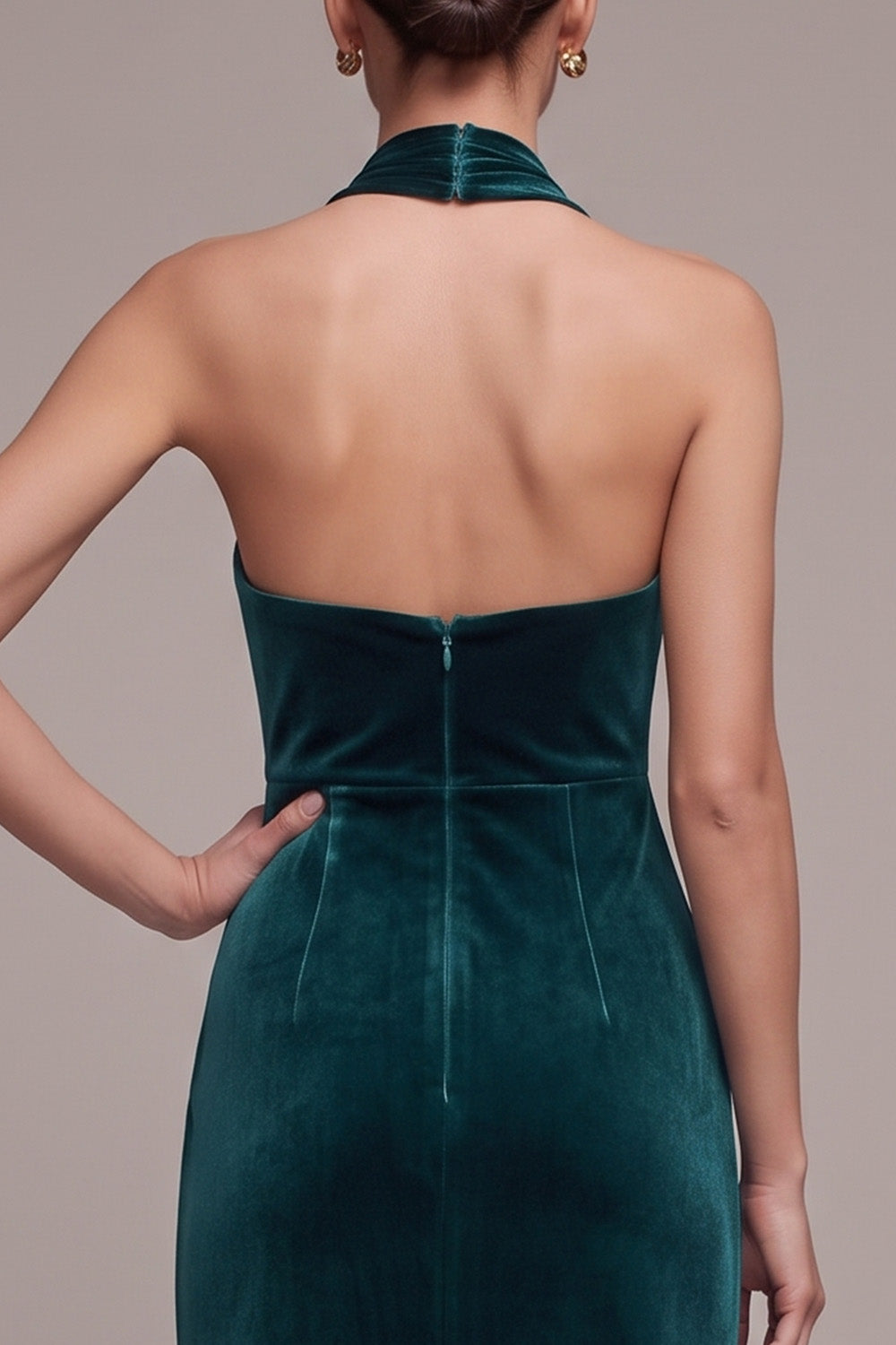 Halter Sheath Peacock Velvet Backless Long Holiday Party Dress