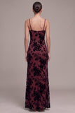 Coffee Sheath Spaghetti Straps Floral Long Holiday Party Dress with Slit