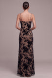 Coffee Sheath Spaghetti Straps Floral Long Holiday Party Dress with Slit