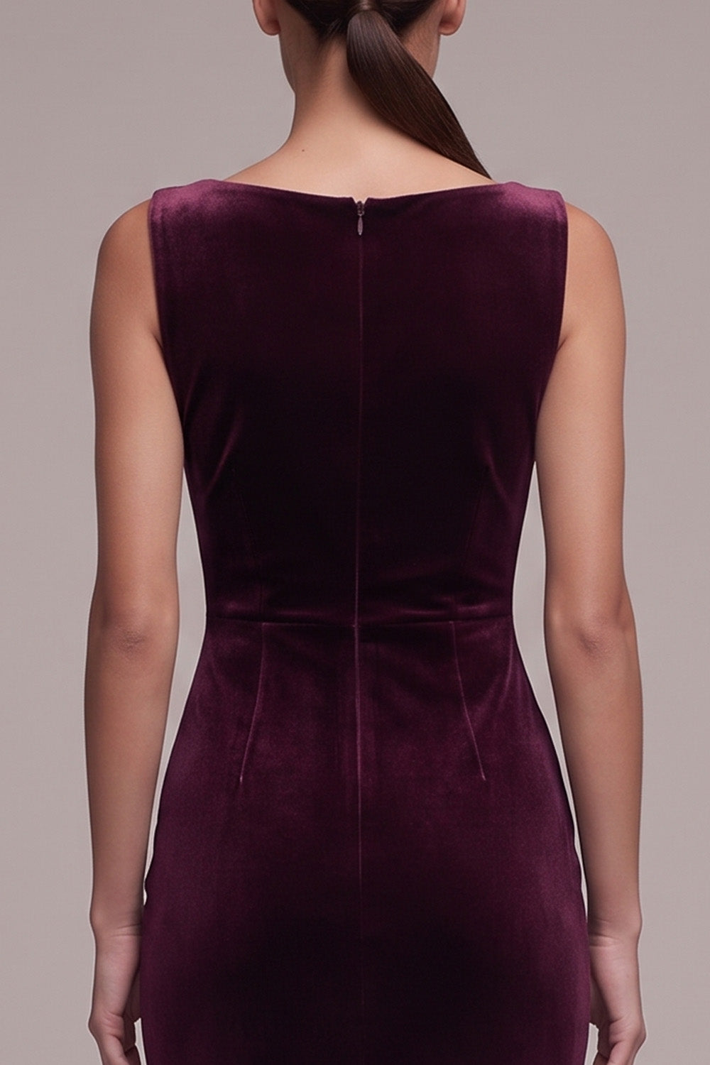 Cabernet Velvet Sheath Bateau Neck Ruched Maxi Holiday Party Dress with Slit