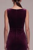 Cabernet Velvet Sheath Bateau Neck Ruched Maxi Holiday Party Dress with Slit