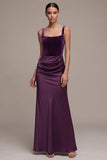 Plum Corset Velvet Mermaid Draped Maxi Holiday Party Dress