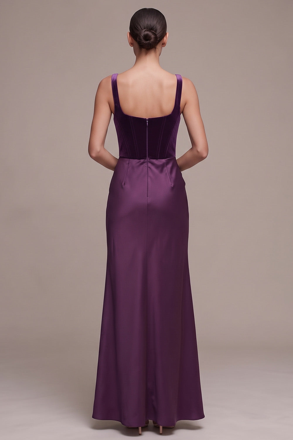 Plum Corset Velvet Mermaid Draped Maxi Holiday Party Dress