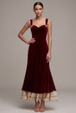 Burgundy Mermaid Velvet Ruffled Maxi Holiday Party Dress with Bows