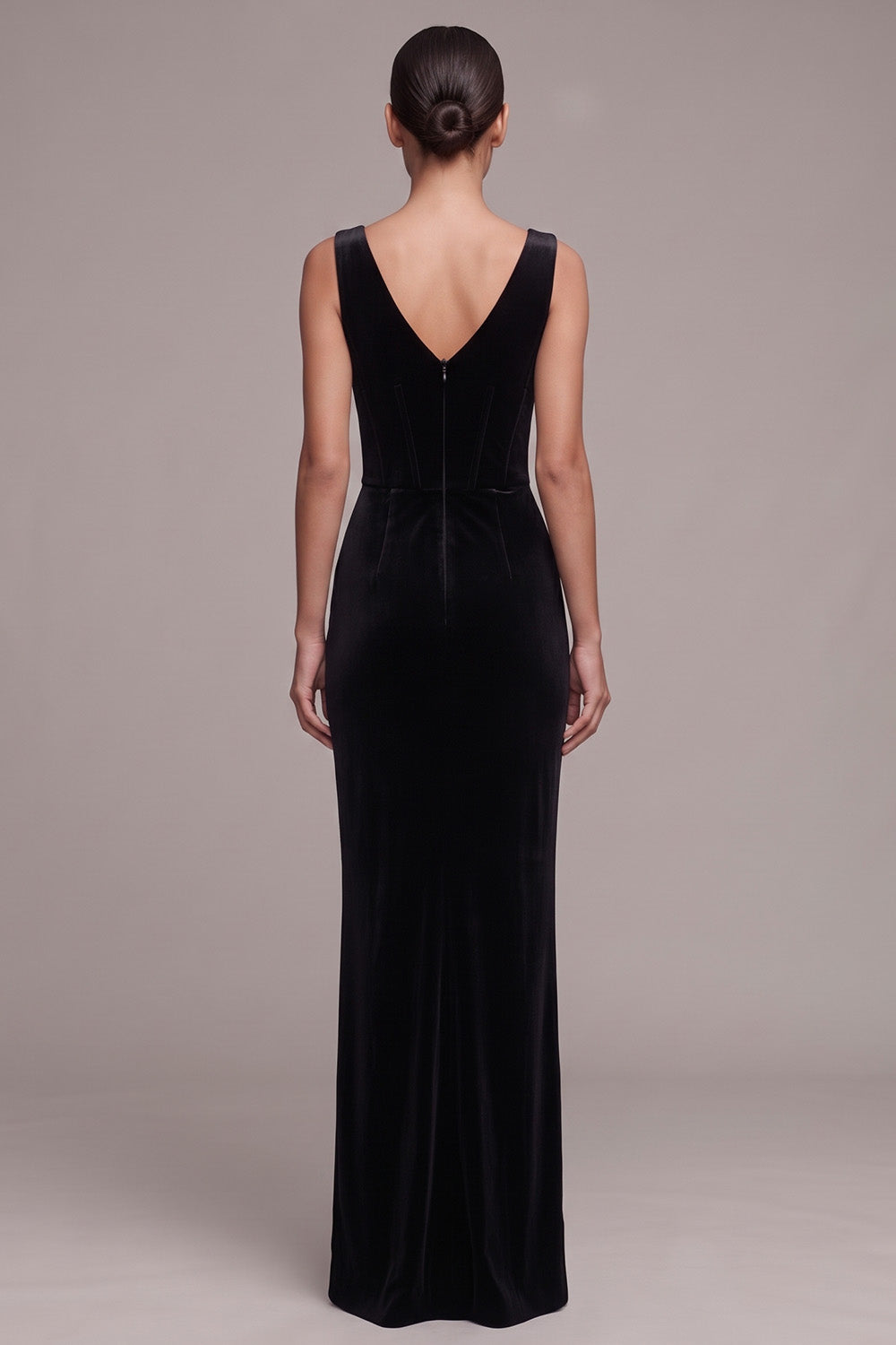 Black Velvet Corset V-Neck Sheath Long Holiday Party Dress