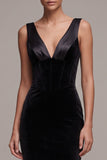 Black Velvet Corset V-Neck Sheath Long Holiday Party Dress
