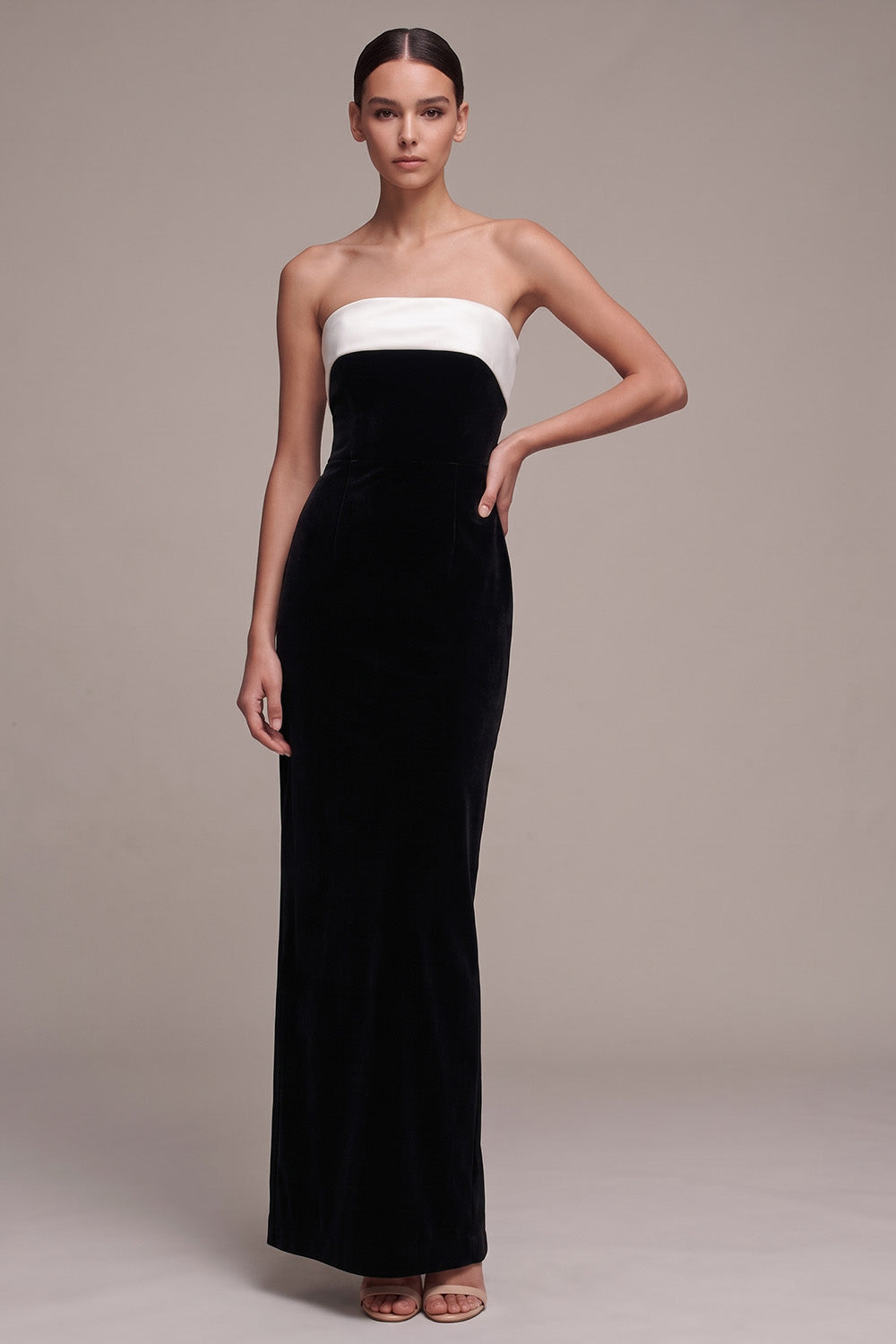 Simple Strapless Sheath Black Velvet Long Holiday Party Dress