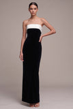 Simple Strapless Sheath Black Velvet Long Holiday Party Dress
