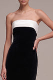Simple Strapless Sheath Black Velvet Long Holiday Party Dress