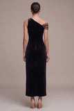 Sheath One Shoulder Black Velvet Maxi Holiday Party Dress with Slit
