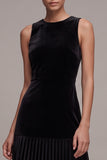 Black Velvet Round Neck Pleated A Line Maxi Holiday Party Dress