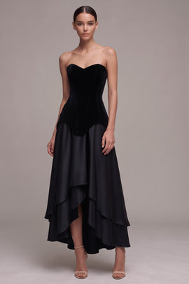 Black Corset Sweetheart Tiered A Line High-Low Holiday Party Dress