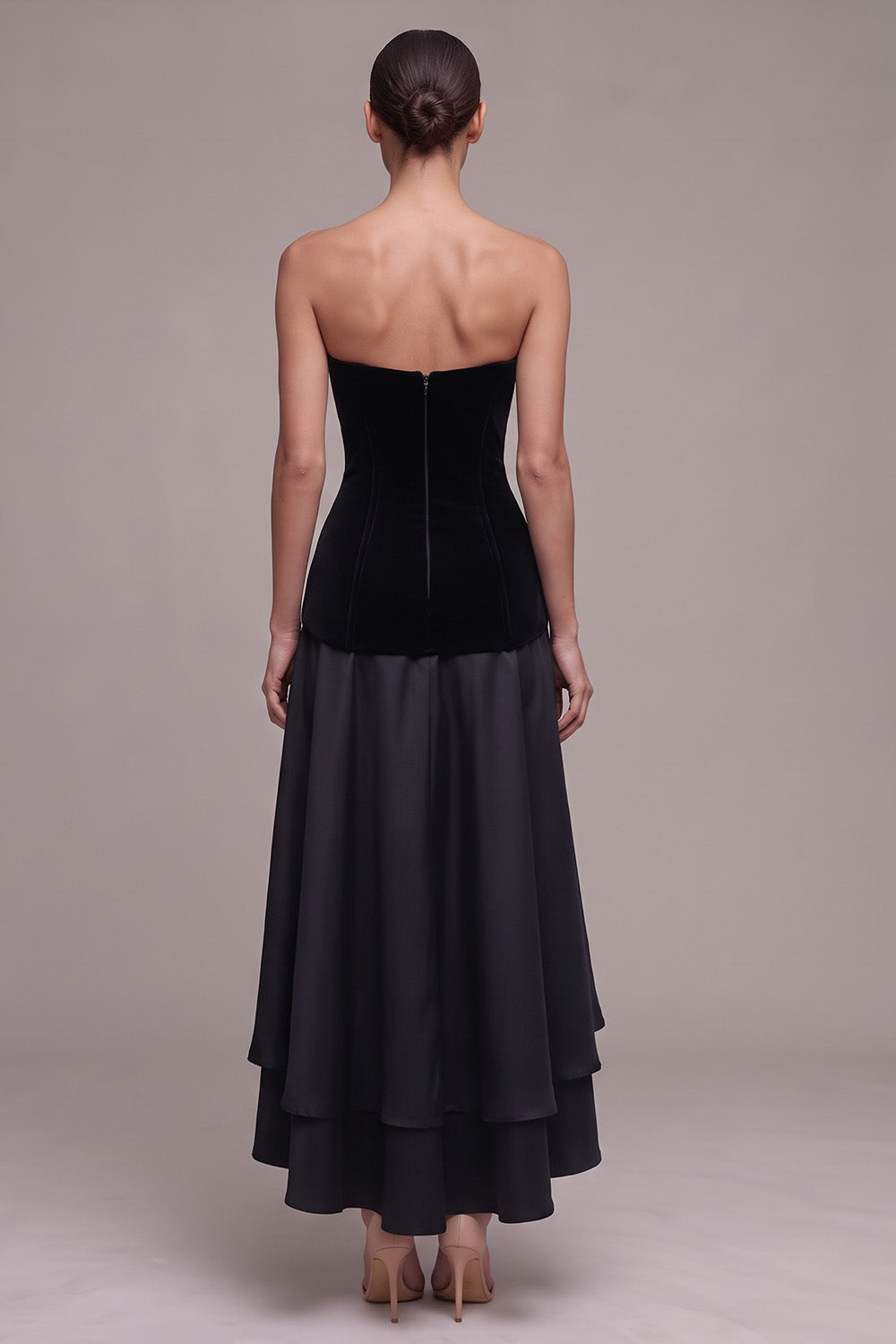 Black Corset Sweetheart Tiered A Line High-Low Holiday Party Dress