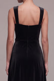 Burgundy Velvet A Line Ruched Thick Straps Midi Holiday Party Dress
