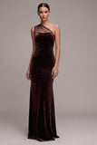 Mermaid One Shoulder Brown Velvet Long Holiday Party Dress