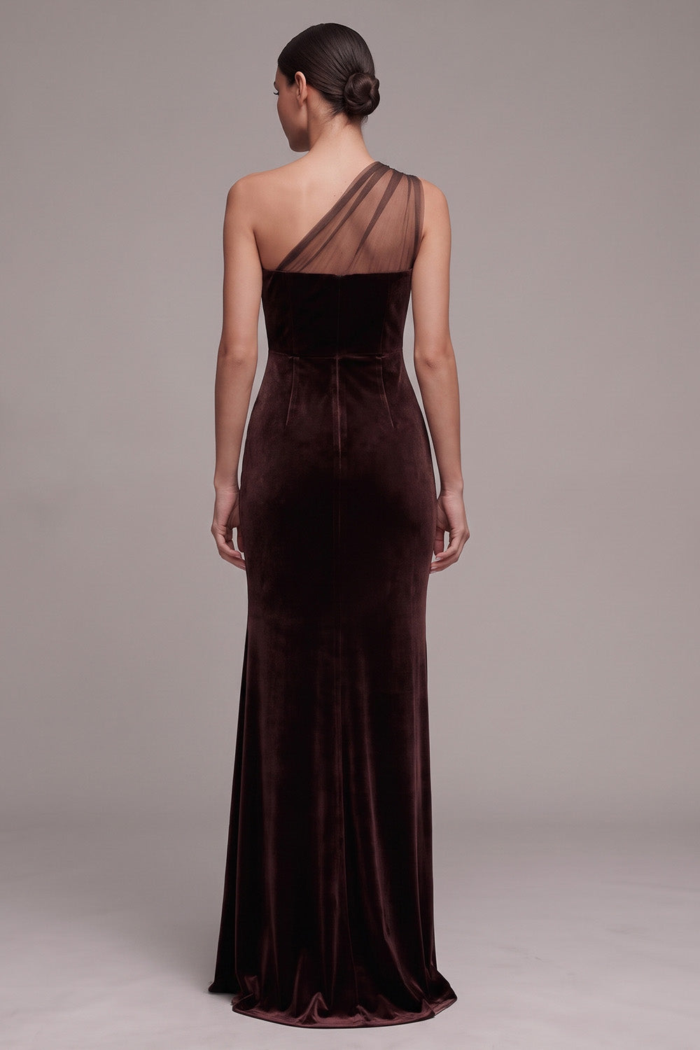 Mermaid One Shoulder Brown Velvet Long Holiday Party Dress