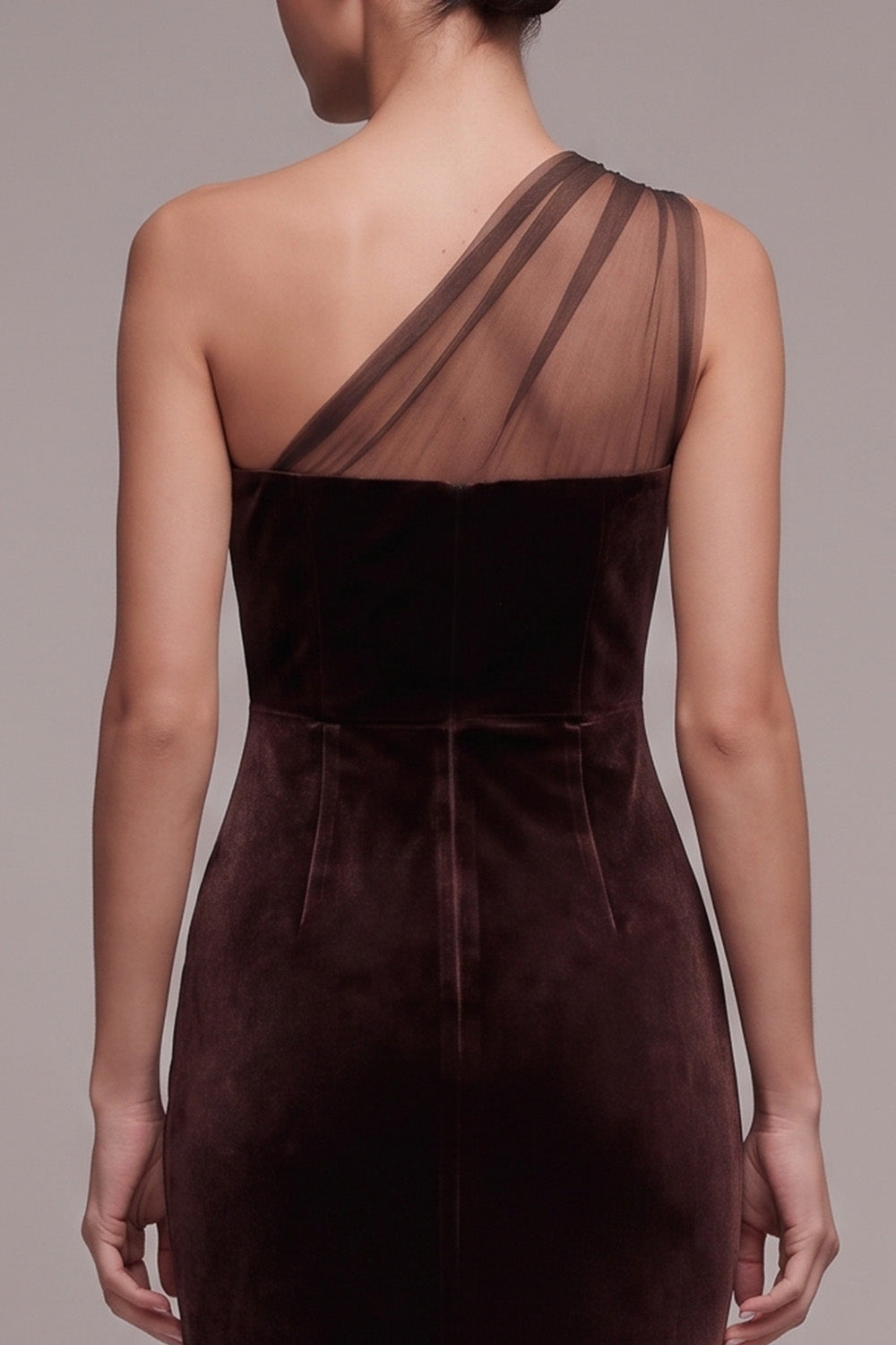 Mermaid One Shoulder Brown Velvet Long Holiday Party Dress