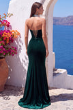 Black Halter Keyhole Velvet Beaded Long Formal Dress with Slit