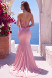 Green Satin Sequin Strapless Mermaid Ruched Long Formal Dress with Slit