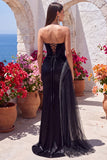 Black Corset Mermaid Sweetheart Long Formal Dress with Rhinestone