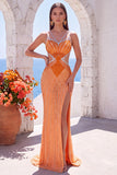 Orange Cut Out Sweetheart Long Formal Dress with Rhinestone