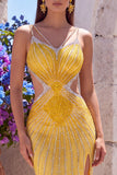 Orange Cut Out Sweetheart Long Formal Dress with Rhinestone