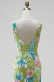 Green Floral Beaded Mermaid Long Prom Dress with Slit