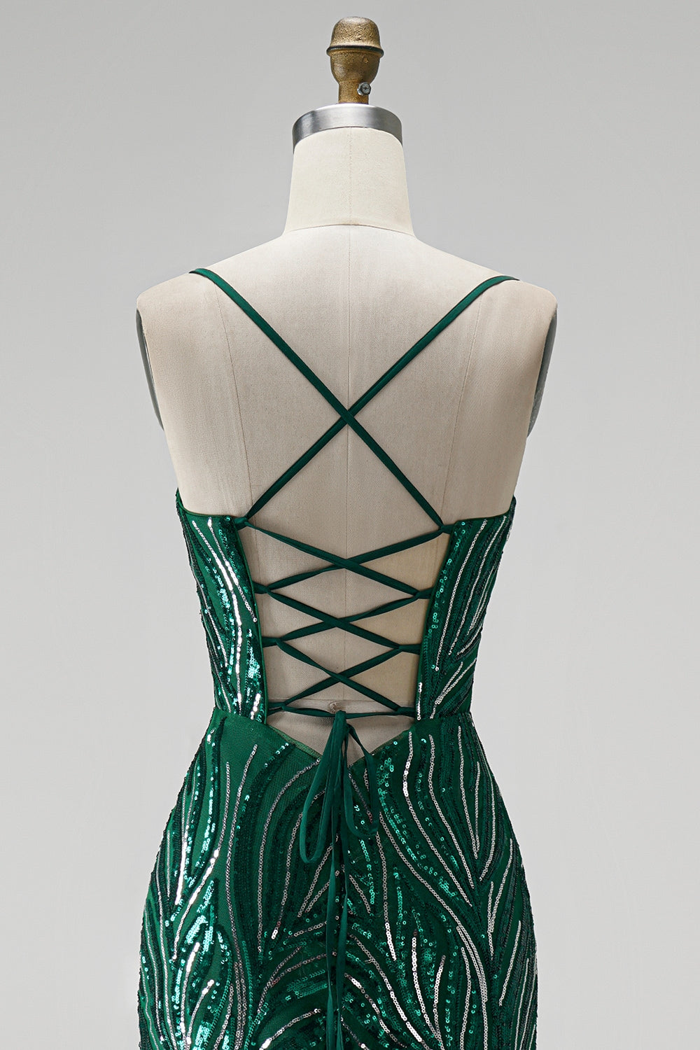 Sparkly Dark Green Sequin Floral V-Neck Mermaid Long Prom Dress with Slit