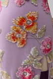 Purple Mermaid Strapless Floral Beaded Long Prom Dress with Slit