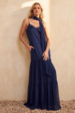 Olive Ruffled Chiffon V-Neck Long Wedding Guest Dress with Lace