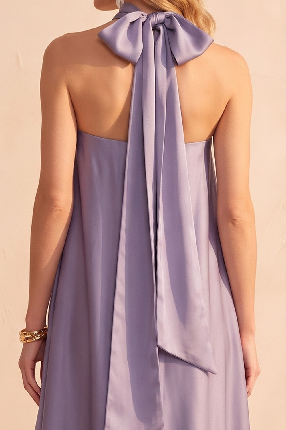 A-Line Strapless Light Purple Satin Long Wedding Guest Dress with Neck Scarf