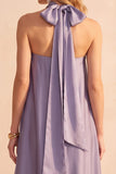 A-Line Strapless Light Purple Satin Long Wedding Guest Dress with Neck Scarf