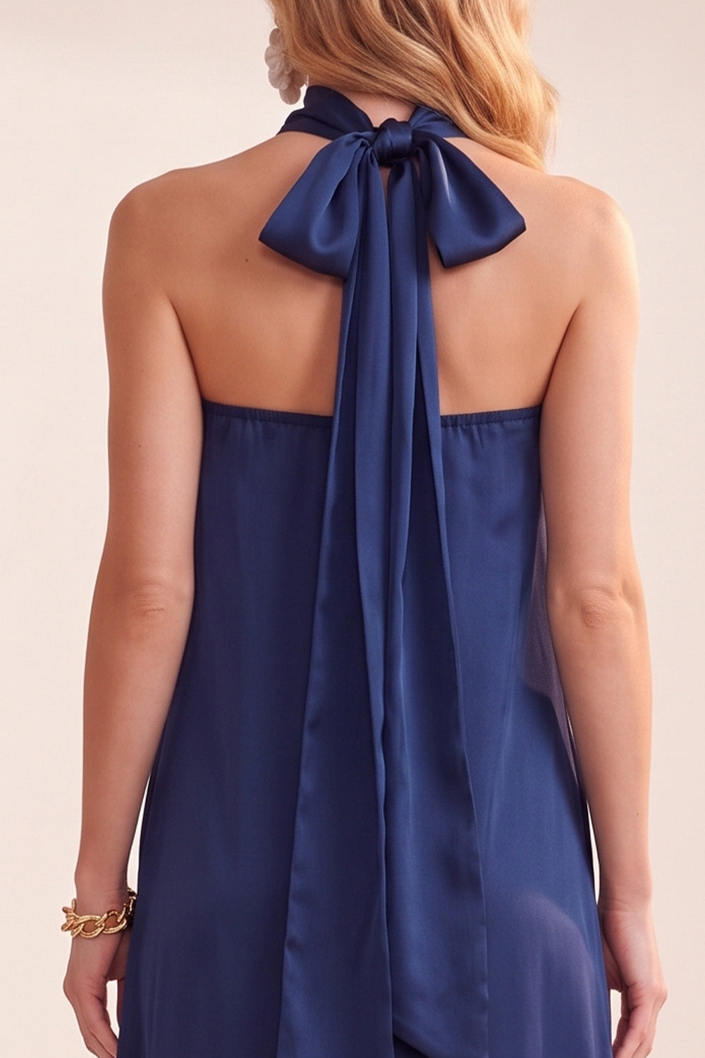 Navy Satin A-Line Strapless Maxi Wedding Guest Dress with Lace