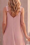 Dusty Rose Chiffon V-Neck Pleated Maxi Wedding Guest Dress with Pockets